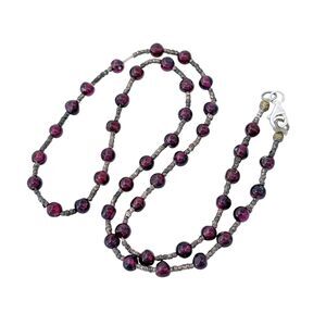 Estate Sterling Silver 925 4mm Garnet Beaded Necklace 15.25"